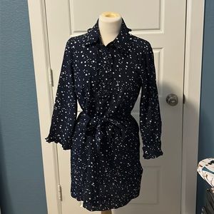 Star Print Navy Shirt Dress with Tie Waist